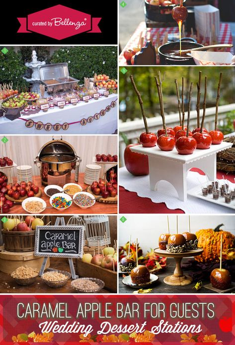 HOW-TO: Set Up a Caramel Apple Bar for Your Fall Wedding! - Creative and Fun Wedding Ideas Made Simple Caramel Apple Station, Candy Apple Bars, Caramel Apple Bar, Dessert Station Wedding, Apple Bar, Taffy Apple, Fun Wedding Ideas, Caramel Apple Bars, Apple Wedding