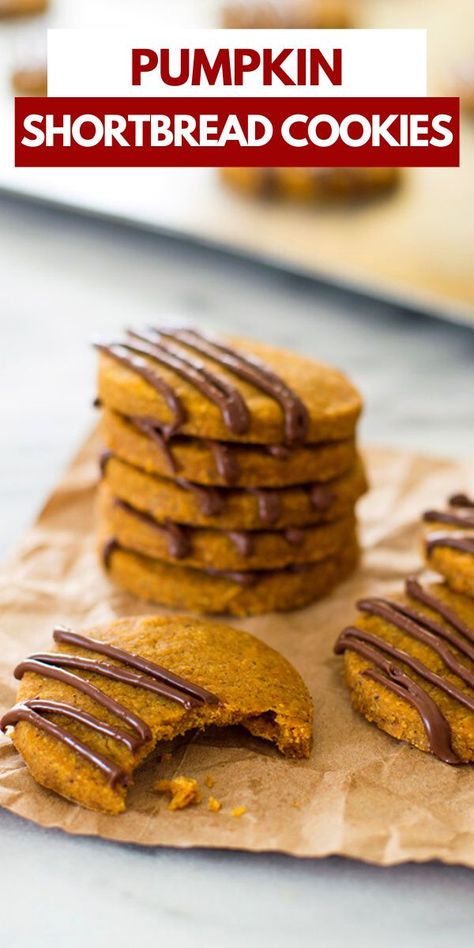 These Pumpkin Shortbread Cookies made with browned butter are the perfect fall cookies! Pumpkin Spice Shortbread, Butter Pumpkin Recipes, Sweet Potato Shortbread Cookie, Fall Shortbread Cookie Recipe, Shortbread Flavor Ideas, Pumpkin Shortbread Bars, Thanksgiving Shortbread Cookies, Pumpkin Spice Shortbread Cookies, Pumpkin Christmas Cookies