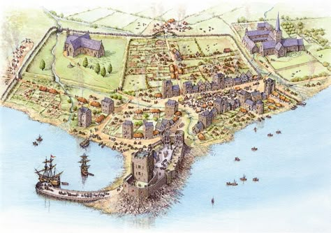 Fantasy City Map, Castle Art, Town Map, Seaside Village, Castle Designs, Fantasy City, Fantasy Castle, Fantasy Setting, Fantasy Map