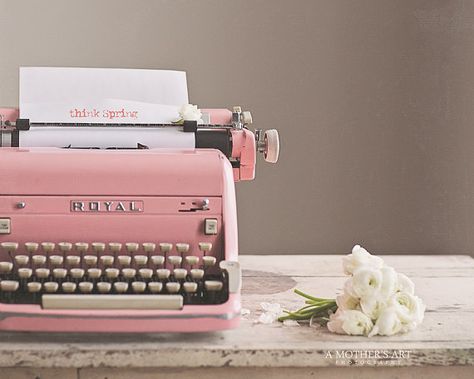 Vintage Pink Typewriter "Think Spring" Fine Art Print Pink Typewriter, Royal Typewriter, Murs Roses, Tout Rose, Pink Photography, Pink Inspiration, Pastel Pink Aesthetic, Picture Collage Wall, Style Deco