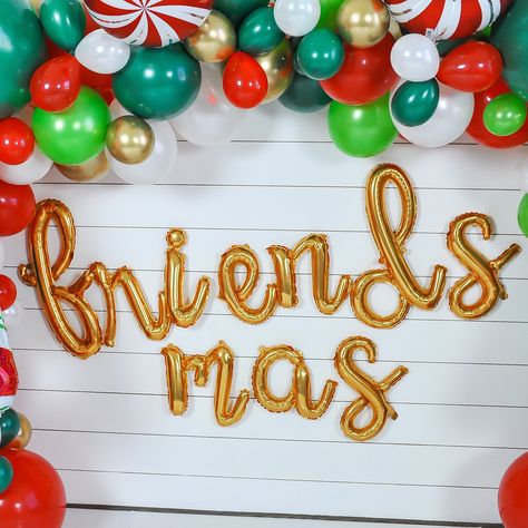 Bring out the fun Christmas spirit with this fun Friendsmas Script Balloon Banner. ♥ Other balloons and garlands sold separately, and accents are NOT included.♥♥♥These balloons are AIR FILL ONLY and will not float. Please read all the details below. ♥♥♥:::::::::::::::::::::::::::::::::::::::::::::::::::::DETAILS:::::::::::::::::::::::::::::::::::::::::::::::::::::• INFO: ♥ Balloons are shipped flat and come packaged individually with a straw to be inflated by you with only air and will not float Friendsmas Decorations, Friendsmas Party Ideas, Xmas Breakfast, Christmas Party Friends, Teen Christmas Party, Christmas Goals, Friendsmas Party, Parties Themes, Tacky Christmas Party