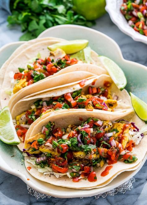 These Vietnamese Fish Tacos feature pan-fried marinated halibut fillets and the freshest tomato and herb salsa! Super quick and easy to make. Spicy Fish Tacos, Vietnamese Fish, Jo Cooks, Fish Tacos, Fish Dishes, Quesadillas, Roasted Veggies, Fajitas, Burritos