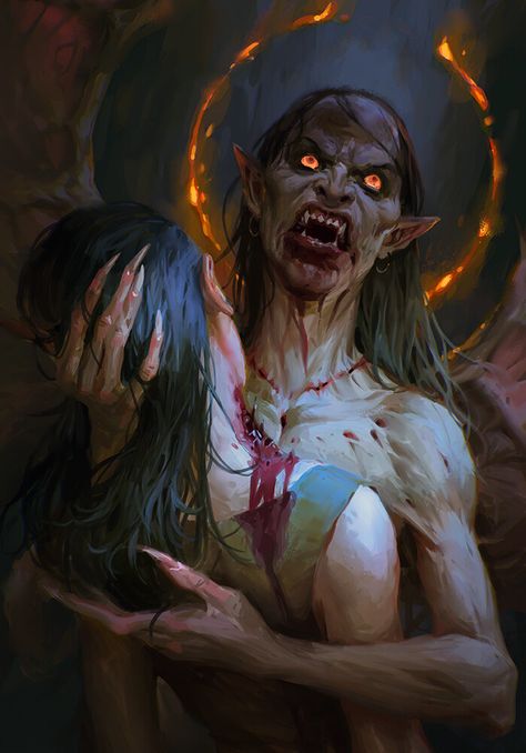 ArtStation - -40- Vampire Feeding, Scary Paintings, Dark Things, The Vampire Chronicles, Scifi Fantasy Art, Night Elf, Inner Demons, Creepy Pictures, Vampire Art