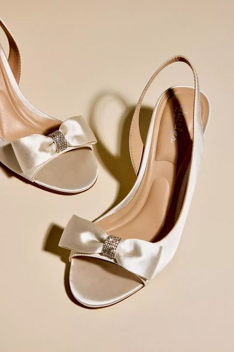 Shoes - Charles By Charles David Satin and Rhinestone Bow DOrsay Kitten Heels Style # BAYOU – View Image 1 Bridesmaid Heels, Bridesmaid Look, Bridesmaids Heels, Dorsay Heels, Women's Dress Shoes, Shoes Bridesmaid, Bridal Women, Sandals Flats, Rhinestone Bow