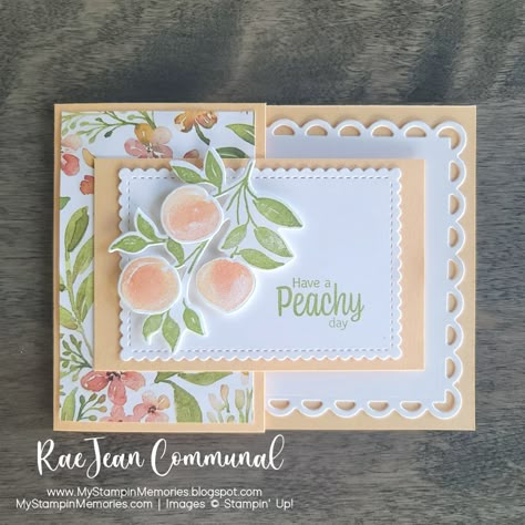 SWEET AS A PEACH SWAP CARD 🍑 Stampin Up Peach Cards, Stampin Up Sweet As A Peach Cards, Stampin Up Sweet As A Peach, Sweet As A Peach Stampin Up Cards, Stampinup Birthday Cards, Fruit Cards, Sweet As A Peach, Youre A Peach, Stampin Up Project