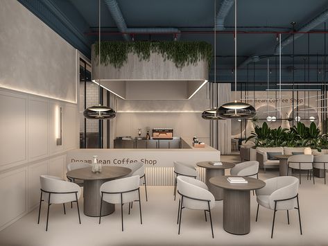 dream bean coffee shop on Behance Office Coffee Shop, Coffee Shop Design Modern, Cafe Modern Design, Coffee Shop Design Interior, Modern Cafe Interior Design, Coffee Interior Design, Coffee Shop Interior, Coffee Shop Furniture, Modern Coffee Shop