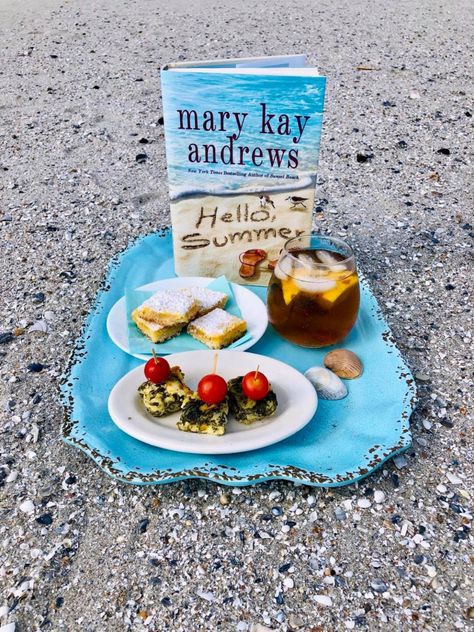 Book Club Buzz: Hello, Summer by Mary Kay Andrews Mary Kay Andrews Books, Chocolate Dipped Cheesecake, Book Club Menu, Crab And Artichoke Dip, Mary Kay Andrews, Summer Book Club, Marinated Shrimp, Tea Cocktails, Southern Women