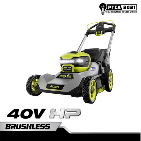 40V HP BRUSHLESS 21" PUSH MULTI-BLADE LAWN MOWER... - RYOBI Tools Ryobi Battery, Ryobi Tools, Push Lawn Mower, Push Mower, Deck Size, Vertical Storage, Lawn Mower, Outdoor Power Equipment, Lawn