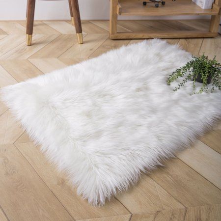 Deluxe Soft Faux Sheepskin Fur Series Decorative Indoor Area Rug 2 x 3 Feet Rectangle, White, 1 Pack