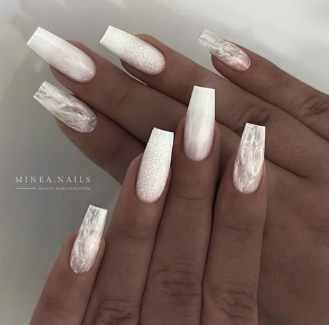 White Coffin Nail Designs, Nail Makeover, Nail Aesthetics, White Coffin Nails, Coffin Nail Designs, Marble Nail Designs, Long Acrylic Nail Designs, Long Nail Designs, Modern Nails