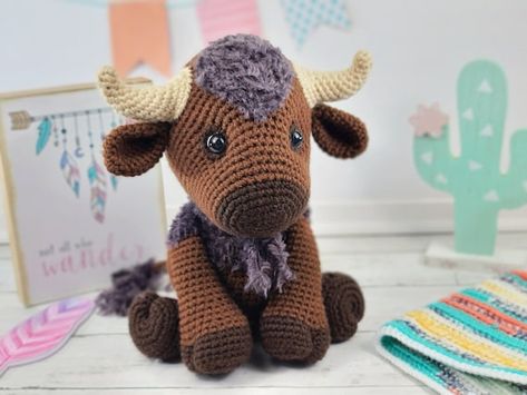 Crocheted Buffalo Animal, Crochet Mountain Goat Pattern, Bison Stuffed Animal, Crochet Bison Hat Pattern, Buffalo Stuffed Animal Pattern, Buffalo Crochet Pattern, Crochet Buffalo Amigurumi, Crochet Bison Pattern Free, Bison Crochet Pattern