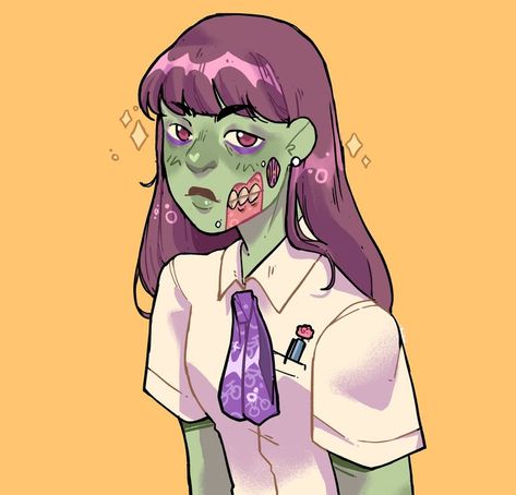 Zombie Girl Art, Zombie Character Design, Zombie Pfp, Cat Girlfriend, Zombie Oc, Halloween Oc, Zombie Illustration, Cute Zombie, Discord Profile