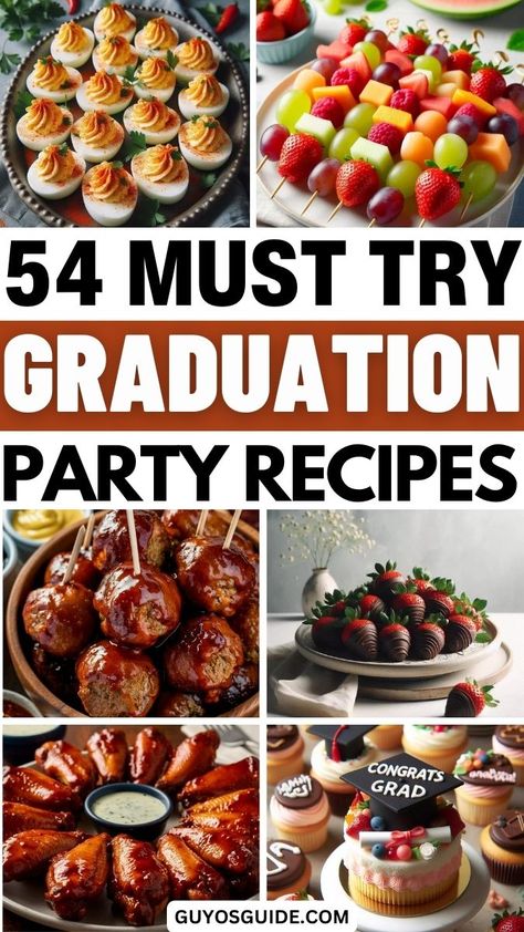 54 Must Try Graduation Party Recipes Food Ideas For Big Groups, Easy Graduation Party Food Simple, Graduation Appetizer Ideas, Graduation Party Snack Ideas, Graduation Party Menu Ideas, Graduation Party Appetizers, Graduation Party Snacks, Easy Graduation Party Food, Graduation Party Treats