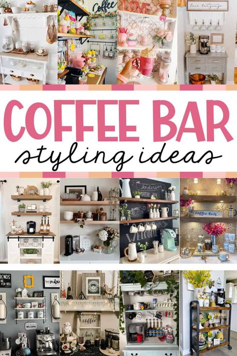 Tea Nook In Kitchen, Diy Corner Coffee Bar, Coffee And Tea Bar Ideas, Luxury Coffee Bar, Coffee Bar Ideas Small Spaces, Modern Farmhouse Coffee Bar, Bar Ideas Small Spaces, Coffee Bar Station Ideas, Bar Station Ideas