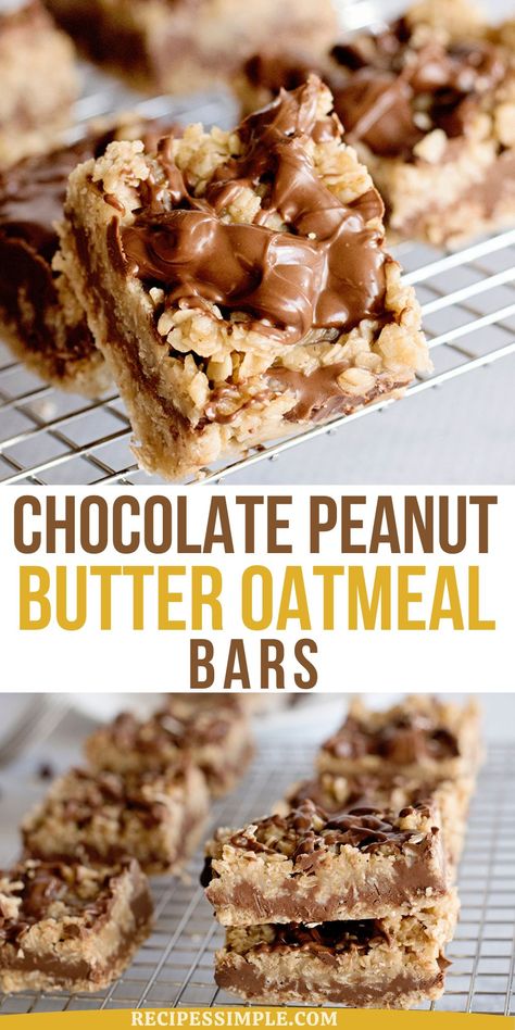 Easy Peanut Butter Oatmeal Bars, Oatmeal Chocolate Chip Pecan Cookie Bars, Peanut Butter Chocolate Chip Oatmeal Bar, Peanut Butter Oatmeal Squares, Chocolate Peanut Butter Bars Recipe, Peanut Oatmeal Bars, Peanut Butter Chocolate Oat Bars, Oats Peanut Butter Chocolate Chips, Baked Peanut Butter Oatmeal Bars