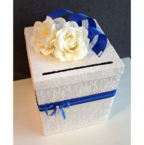 Ivory Wedding Decor, Money Box Wedding, Creative Wedding Favors, Donation Box, Elegant Wedding Favors, Wedding Card Box, Royal Blue Wedding, Wedding Card Holder, Gift Card Boxes