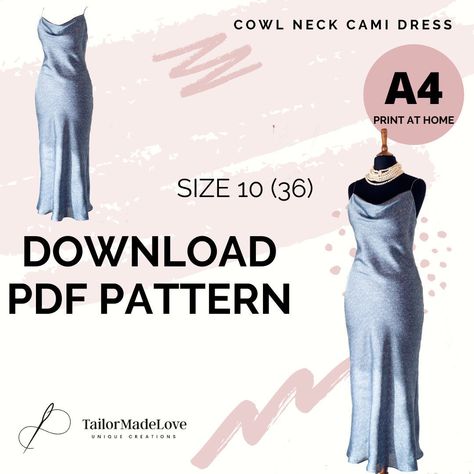 Cowl Dress Pattern, Cowl Neck Dress Pattern, Slip Dress Pattern, Robe Diy, Sewing Christmas, Spaghetti Dress, Cowl Neck Cami, Cowl Dress, Bias Cut Dress