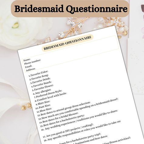 Bridesmaid Questionnaire, Wedding Planning Printable, Bridesmaid Bachelorette Party Survey, Bachelorette Party Planning Questionnaire Bridesmaid Google Survey, Bridesmaid Questionnaire Google Form, Bachelorette Party Survey, Bridal Party Questionnaire, Bridesmaid Survey, Bridesmaid Questionnaire, Bridesmaid Question, Free Wedding Planner Printables, Bachelorette Inspo