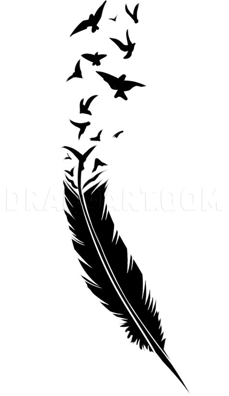 Black Feather Tattoo, Tattoo Step By Step, Trace Drawing, Feather Tattoo Black, Small Black Tattoos, Bird Silhouette Tattoos, Feather Tattoo Colour, Cute Elephant Tattoo, Feather With Birds Tattoo