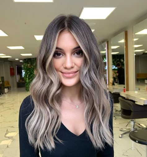 Short Brown Ash Hair, Ombré Grey Hair, Brunette With Blonde Pieces, Ash Blonde Balayage Brunette Money Piece, Ashy Bronde Balayage Short Hair, Ash Brown Blonde Balayage, Ash Blonde Balayage Short Hair, Ash Balayage Hair, Bronde Balayage With Money Piece Ashy