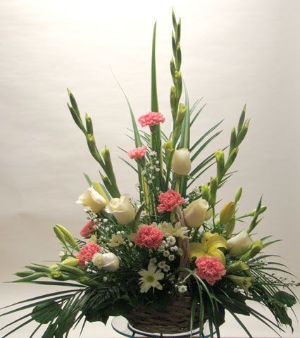 flower arrangements with gladiolus | carnation and gladiolus floral arrangements | ... | Flower arrangemen ... Gladioli Arrangement, Gladiolus Flower Arrangements, Carnation Wedding Flowers, Long Lasting Flowers Arrangements, Gladiolus Arrangements, Tropical Flower Arrangements, Gladiolus Flower, Altar Flowers, Large Flower Arrangements