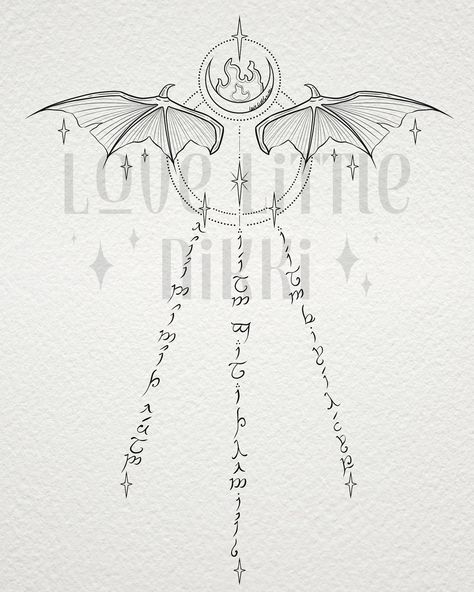 “You do not yield” 🦇 this is a take on Aelin’s back piece for Bianca! She wanted to include Illyrian wings in this piece and a few different sayings going down the spine, I wrote them in elvish since there’s no official Fae alphabet 📖🌙 #aelinashryvergalathynius #throneofglass #sarahjmaas Aelin Galathynius Back Tattoo, Celaena Sardothien Tattoo, Throne Of Glass Aelin Tattoo, Fae Alphabet, Aelin's Back Tattoo, Aelin Galathynius Tattoo Ideas, The 13 Tog Tattoo, Aelin Tattoo Back, You Do Not Yield