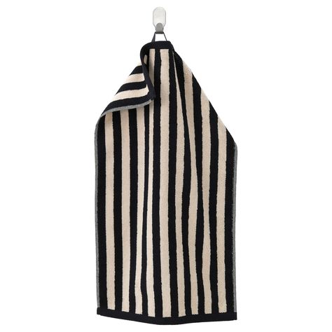 SLÅNHÖSTMAL hand towel, black/light beige stripe, 16x28 ". We love stripes! The iconic pattern is simple, yet bold and gives your bathroom a lift. Medium-thick (374 g/m²) SLÅNHÖSTMAL towel in 100% cotton, is absorbent and a perfect choice for an easy refresh. 100 % cotton.