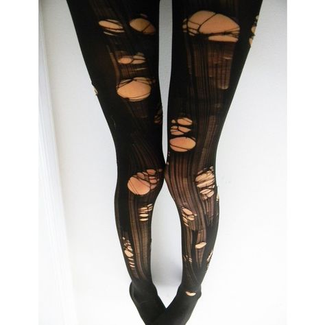 Shredded Tights (79 PLN) ❤ liked on Polyvore featuring intimates, hosiery, tights, bottoms, leggings, pants, socks, opaque pantyhose, tall tights and transparent tights Ripped Tights Aesthetic, Black Ripped Tights, Ripped Tights Outfit, Distressed Tights, Torn Tights, Goth Tights, Ripped Stockings, Ripped Tights, Sheer Black Tights