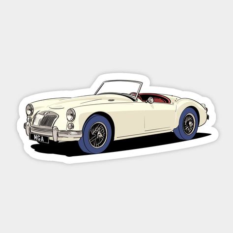 Classic MG MGA Roadster in pristine white. Sophisticated and elegant, this vintage roadster is a timeless classic. #vintage #classiccars . #Old_Money_Stickers #Old_Stickers_Vintage #Money_Stickers #Car_Sticker_Design Vintage Car Stickers, Old Money Items, Old Money Stickers, Old Stickers Vintage, Stiker Laptop, Vintage Roadster, Vintage Old Money, Custom Hard Hats, Custom Car Stickers