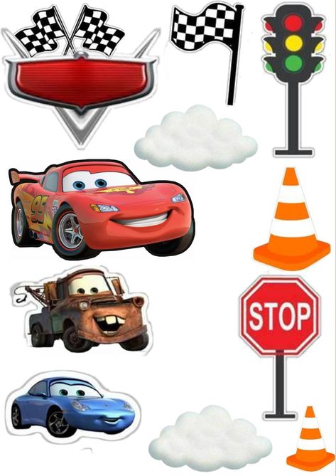 Printable Cake Toppers, Mc Queen Cars, Cars Theme Cake, Car Cake Toppers, Disney Cars Party, Disney Cars Birthday, Cars Birthday Party Disney, Happy Birthday Printable, Car Themed Parties