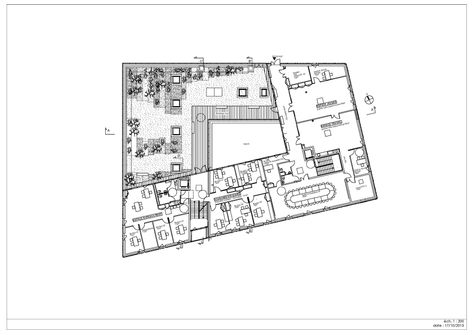 Social Center in Aubenas by Composite Architectes Social Housing Architecture, Building Design Plan, Urban Design Architecture, Architecture Board, Architecture Drawing Art, Urban Park, Multipurpose Room, Social Housing, Ground Floor Plan