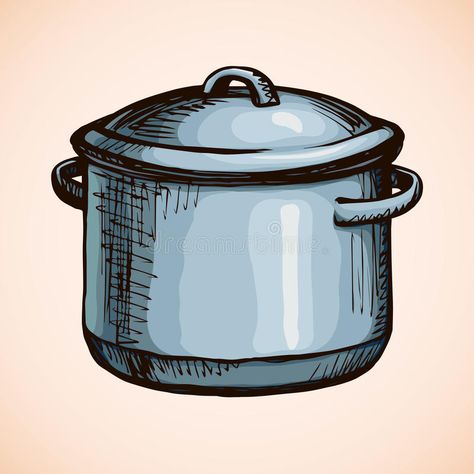 Old pan. Vector drawing royalty free illustration Cooking Pot Illustration, Cooking Pot Drawing, Pan Illustration, Pan Drawing, Cat Elements, Cookbook Cover, Casserole Breakfast, Glass Drawing, Art Homework