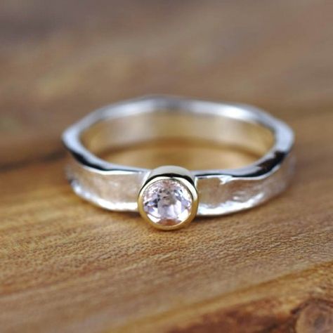 Matilda Morganite Ring Engagement Rings Unusual, Tension Ring, Pink Stone Rings, Mixed Metal Rings, Morganite Gemstone, Handmade Sterling Silver Rings, Freshwater Pearl Ring, Bezel Set Ring, Tarnished Jewelry