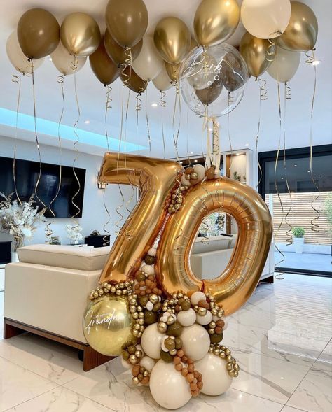 70 Balloon Bouquet, 70th Birthday Balloons, 60 Balloons, 70th Birthday Decorations, 50th Birthday Party Decorations, Simple Birthday Decorations, Diy Balloon Decorations, 70th Birthday Parties, Birthday Balloon Decorations