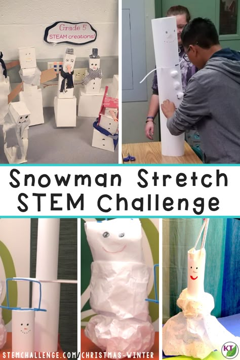 The Snowman Stretch Winter STEM Challenge is super low-prep and full of rigor, engagement, and fun. Whether you need a Christmas STEM Challenge activity or a Winter STEM Challenge activity, this one is a winner for teachers and students! Click through to the blog to see all the details, including modifications for grades 2-8! Winter Stem Activities For Kids, Winter Stem Challenges, School Challenges, Christmas Stem Challenge, Christmas Stem Activities, Winter Stem Activities, Winter Stem, Winter Science Experiments, Holiday Stem