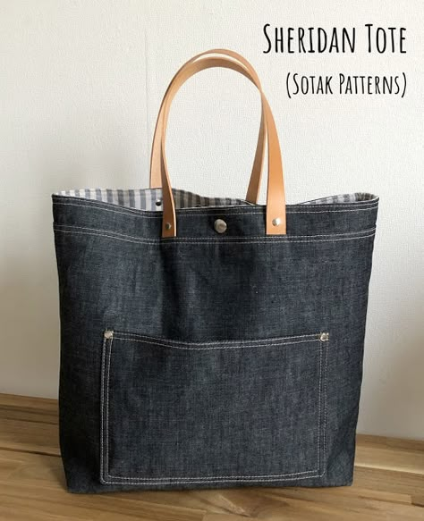 Denim Bag Patterns Free, Tote Bag With Pockets Pattern Free, Handmade Tote Bags Diy, Large Tote Bag Pattern Free, Purse Patterns Free Sewing Handbags, Bag Handles Ideas, Leather Bag Pattern Free Pdf, Beginners Sewing Project, Leather Tote Bag Pattern