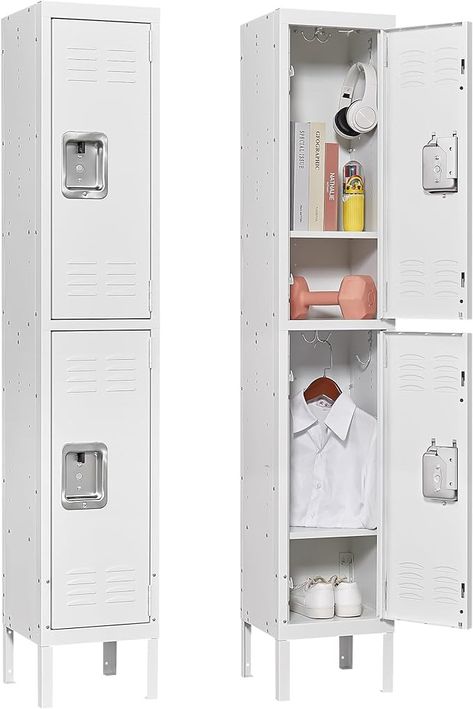 Amazon.com: Anxxsu Metal Storage Locker, Lockable Employees Metal Locker with 2 Doors, 65.98" Height Steel Locker for Home, Dressing Room, Office, Gym (White) : Office Products Home Dressing Room, Dressing Room Office, Home Lockers, Steel Locker, Office Gym, Metal Lockers, White Office, Metal Storage, Locker Room