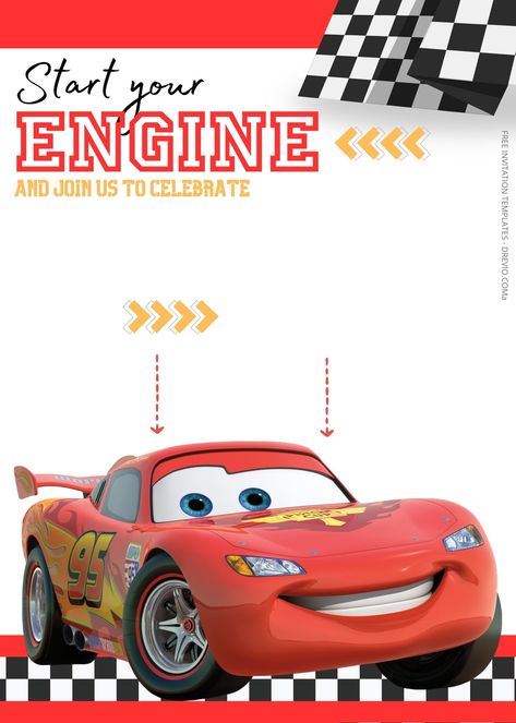 Car Birthday Invitations Free, Pixar Cars Birthday, Car Birthday Party Invitations, Birthday Party Invitations Free, Cars Birthday Party Decorations, Cars Invitation, Cars Lightning Mcqueen, Disney Cars Party, Cars Birthday Invitations