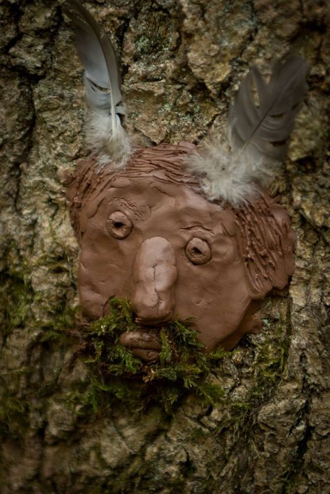 Clay faces on tree bark Clay Faces On Trees, Nature Learning, Surviving Summer, Forest People, Tree People, Clay Faces, Troll Face, Nature Walk, Never Stop Learning