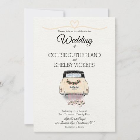 Hand Draw Vintage Car Wedding Invitation Cars Wedding Theme, Car Wedding Invitations, Car Themed Wedding, Car Wedding, Vintage Car Wedding, Dream Country, Car Theme, Themed Wedding Invitations, Wedding Plan