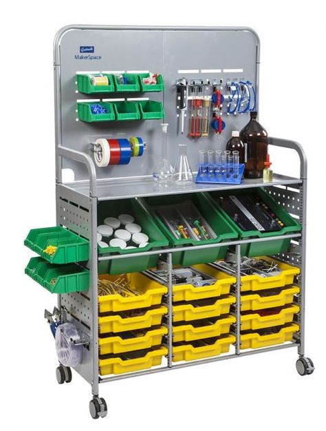 MakerSpace Trolley Makerspace Supplies, Teacher Storage, Fab Lab, Stem Lab, Tool Hangers, Maker Space, Storage Trolley, Classroom Storage, Mobile Storage