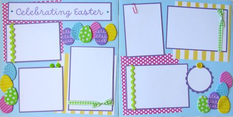 Easter Scrapbooking, Six Photos, Scrapbook Design Layout, Baby Layouts, Polka Dot Paper, Premade Scrapbook, 12x12 Scrapbook, Coloring Eggs, Square Photos