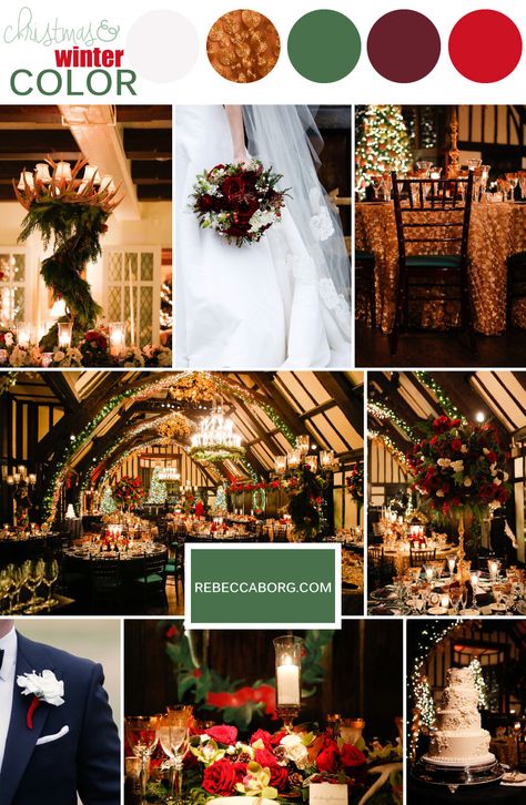 Green And Burgundy Wedding, Green Gold Weddings, Gold Color Palette, Antler Christmas, Wedding Colors Red, Gold Color Palettes, Red And White Roses, Winter Wedding Colors, Winter Wonderland Wedding