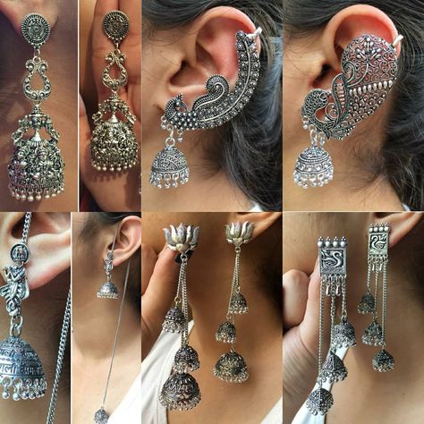 Gorgeous German Silver earrings collection @moltbox 😍😍😍 @ Rs 299 each . Flaunt your Style, Be The Trendsetter😍😍😍😍🤗🤗🤗🤗🌼🌼🌼🌼. . #meenakari… Oxidise Earrings, Oxidised Jewellery Earrings, Silver Earrings Indian, Silver Oxidised Earrings, Silver Antique Jewelry, Indian Silver Jewellery, Temple Jewellery Earrings, Oxidised Earrings, Silver Jewelry Accessories