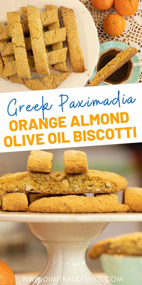 Paximadia is the Greek word for the double-baked cookies we all know and love, Biscotti. This is a vegan recipe that creates the most aromatic cookies perfect for dunking in your coffee! In Crete, these are called Kalorizika (“good luck” cookies). Made with olive oil, orange juice (and zest), toasted almonds, they are unbelievably easy to make. #biscotti #cookies #greekdesserts #christmascookieexchange Good Luck Cookies, Greek Easter Recipes, Cookies 2023, Greek Recipes Dessert, Greek Pastries, Greek Cookies, Creative Dessert Recipes, Healthy Cookie, Greek Sweets