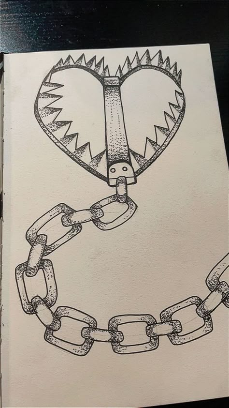 Heart Bear Trap Tattoo, Ball And Chain Drawing, Cute Tattoos Hand, Bear Trap Tattoo, Tattoos Bear, Trap Tattoo, Saw Traps, Tattoos Hand, Chain Tattoo