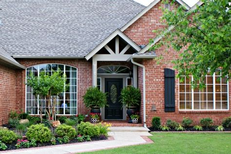 FRONT YARD LANDSCAPING | Dimples and Tangles Dimples And Tangles, Red Brick House, Front Landscaping, Home Landscaping, House Landscape, Front Yard Landscaping Design, Landscaping With Rocks, Brick House, Front Garden