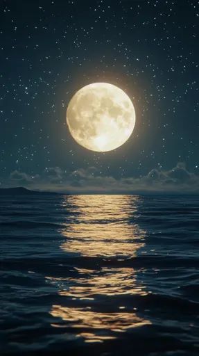 ↑↑↑ Larger size on website 🔸 A large, full moon shines brightly in the night sky, illuminating a vast, dark ocean with its soft, Moonlight On Water, Moon Bookmark, Dark Ocean, Moon Photo, Ocean At Night, Northern Lights (aurora Borealis), Twinkling Stars, Stone Path, Drawing Exercises