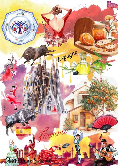 Spain Poster Board Project, Spanyol Aesthetic, Spanish Posters Aesthetic, Spain Culture Aesthetic, Spanish Culture Aesthetic, Espanol Aesthetic, Fall Notion, Español Aesthetic, Spanish Drawings