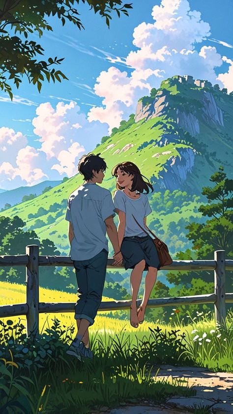 #anime #animecouple #couple #romantic #love #romance #tree #cutecouple #mountains #farm #village Romantic Artwork, Farm Village, Couple Romantic, Pre Wedding Photoshoot Outdoor, Romantic Anime Couples, Couple Illustration, Pretty Drawings, No One Loves Me, Figure Drawing Reference